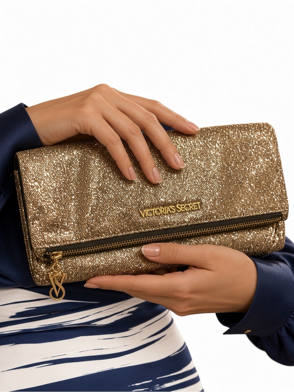 Victoria's Secret Gold Glitter Foldover Clutch Wristlet